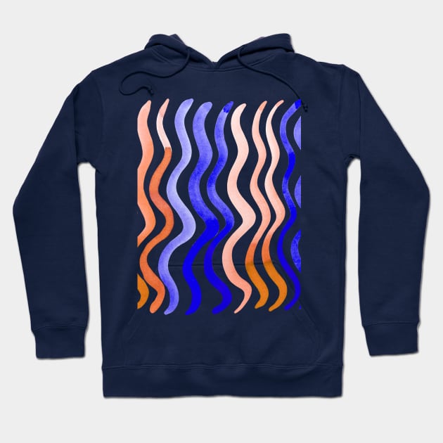 Wavy lines - orange and blue Hoodie by wackapacka